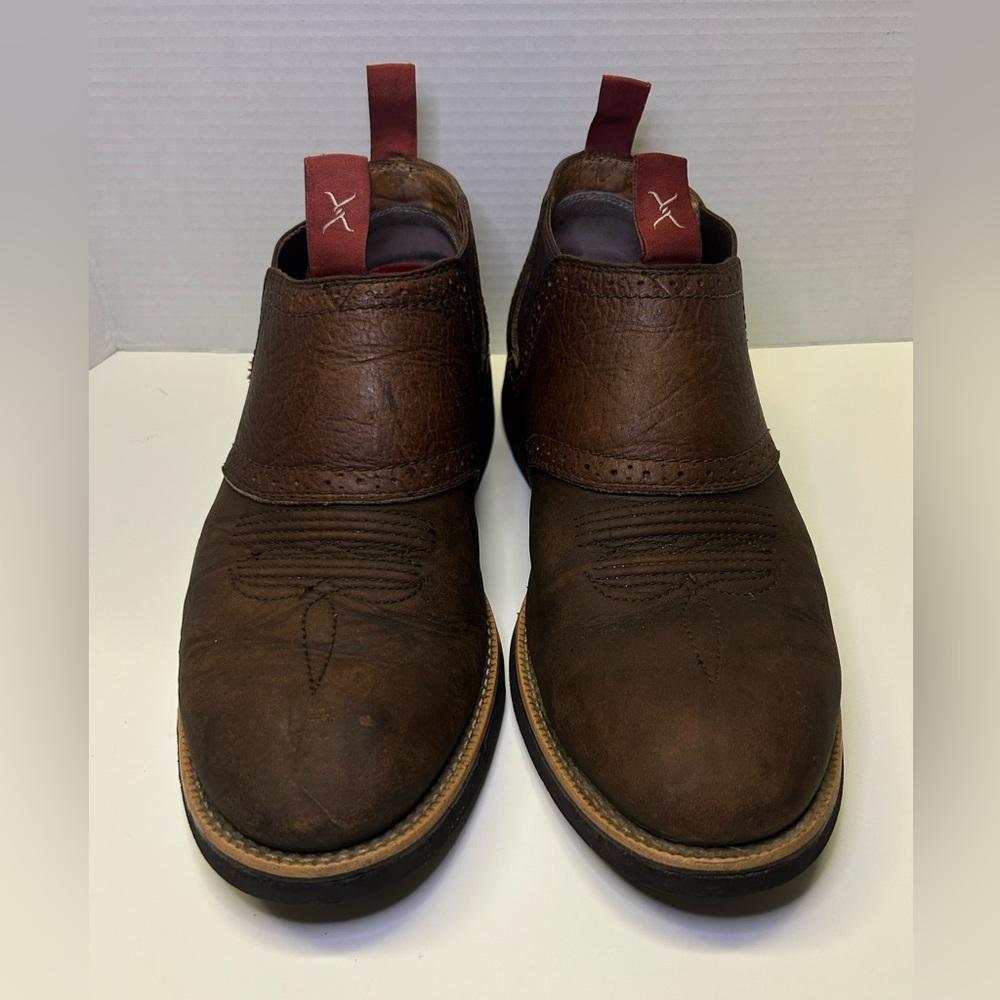 Twisted X‎ Brown Leather Cow Dog Western Cowboy Boots Men's Slip on Shoes 10.5 M